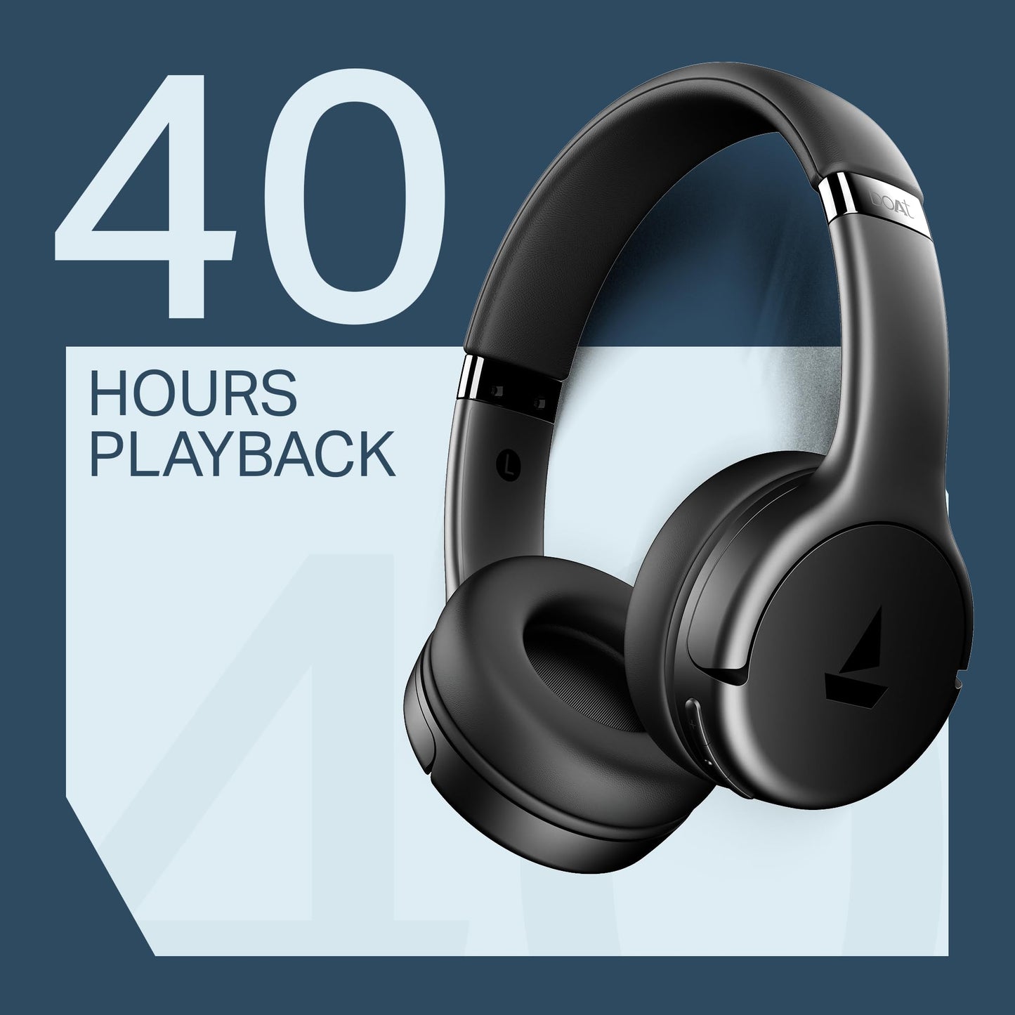 Wavex boAt Rockerz 411 (2025 Launch), 40Ms Low Latency, 40Hrs Battery, 40Mm Drivers, Enx Tech, Integrated Controls, V5.4 Bluetooth Headphones, Wireless Over Ear Headphone with Mic (Active Black)
