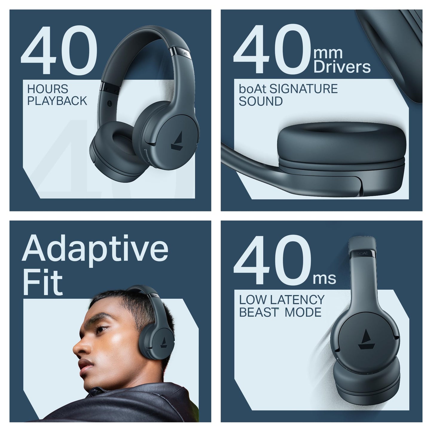 Wavex boAt Rockerz 411 (2025 Launch), 40Ms Low Latency, 40Hrs Battery, 40Mm Drivers, Enx Tech, Integrated Controls, V5.4 Bluetooth Headphones, Wireless Over Ear Headphone with Mic (Active Black)