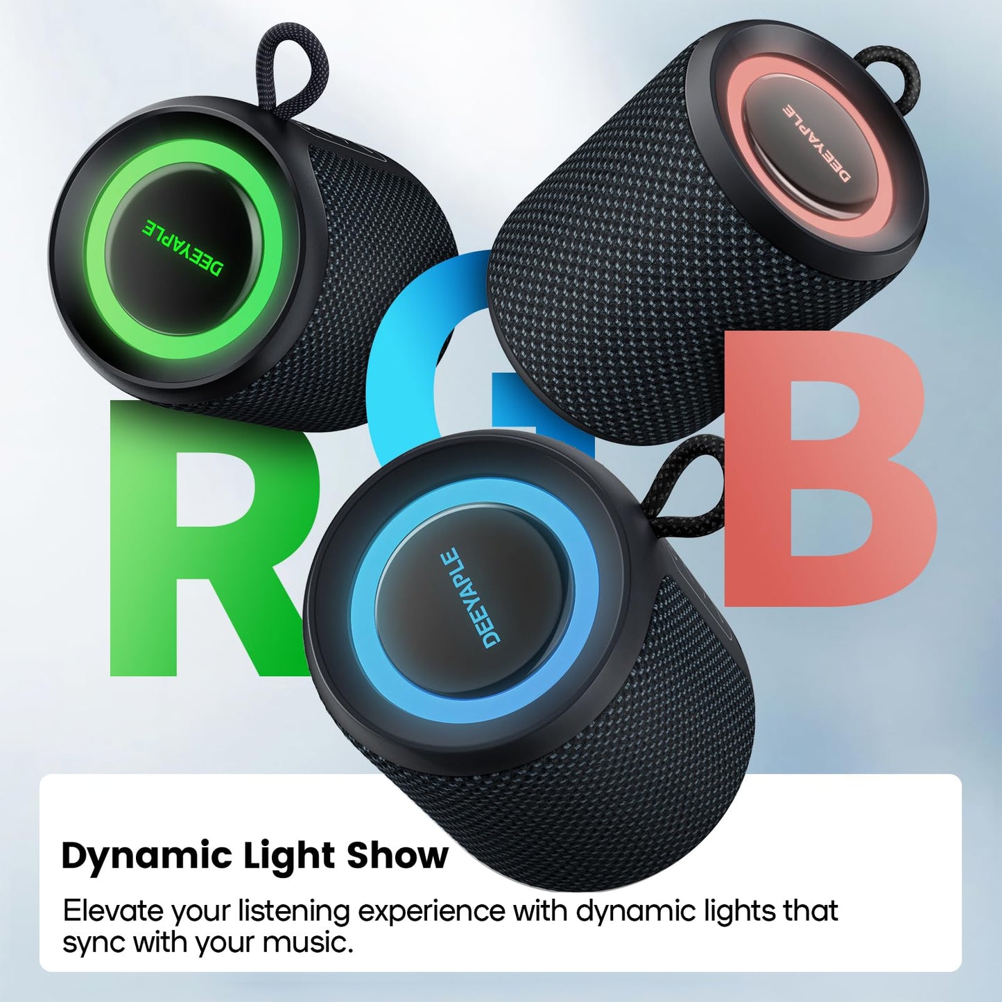 Bluetooth Speaker Wireless,IP67 Waterproof & Dustproof Portable Speaker with Lights,15W Loud Stereo Sound, 2500mAh Battery All Day Playtime, TWS Pairing, BT5.3, Home/Party/Outdoor/Beach (Black)