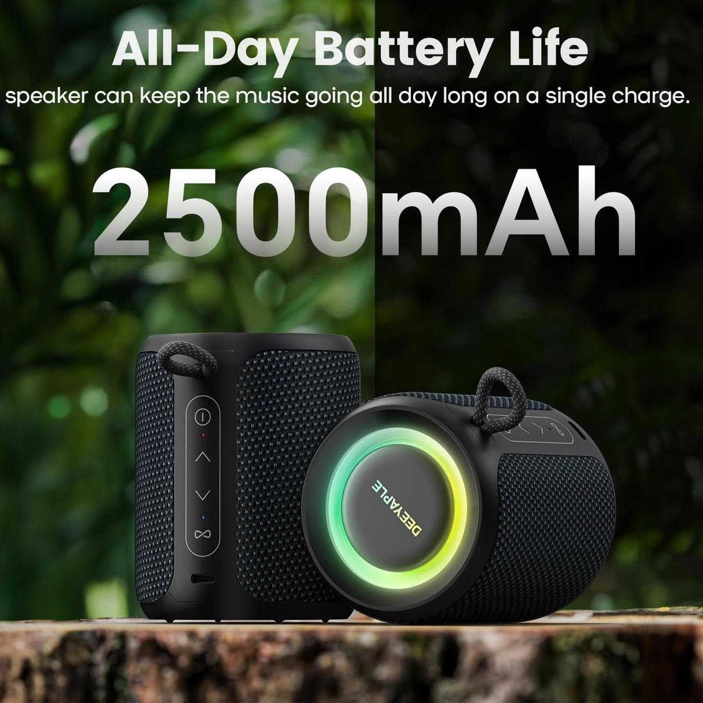 Bluetooth Speaker Wireless,IP67 Waterproof & Dustproof Portable Speaker with Lights,15W Loud Stereo Sound, 2500mAh Battery All Day Playtime, TWS Pairing, BT5.3, Home/Party/Outdoor/Beach (Black)