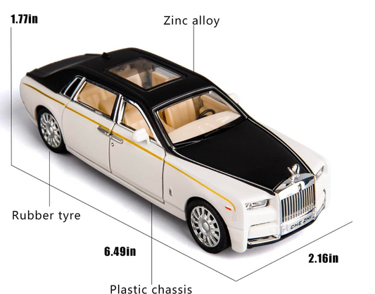 Metal car  1/32 Phantom Model Car Zinc Alloy Pull Back Toy Diecast Toy Cars with Openable Doors, Sound and Light for Kids Boy Girl Gift(White Black)